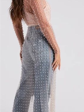 Windsor Nude Sheer Pearl-Embellished Maxi Overlay
